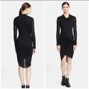 Helmut Lang Longsleeve Slack Drape Neck Twisted Jersey Bodycon Midi Dress